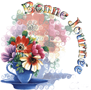 Gif animé bonne journée vase et fleurs